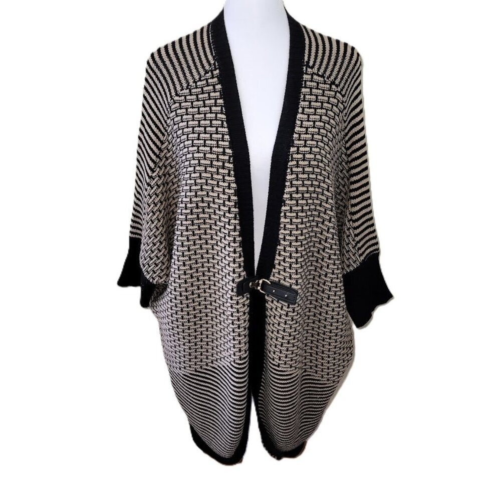 One A Cardigan Sweater Black & Tan Shrug Knit Women's Size L